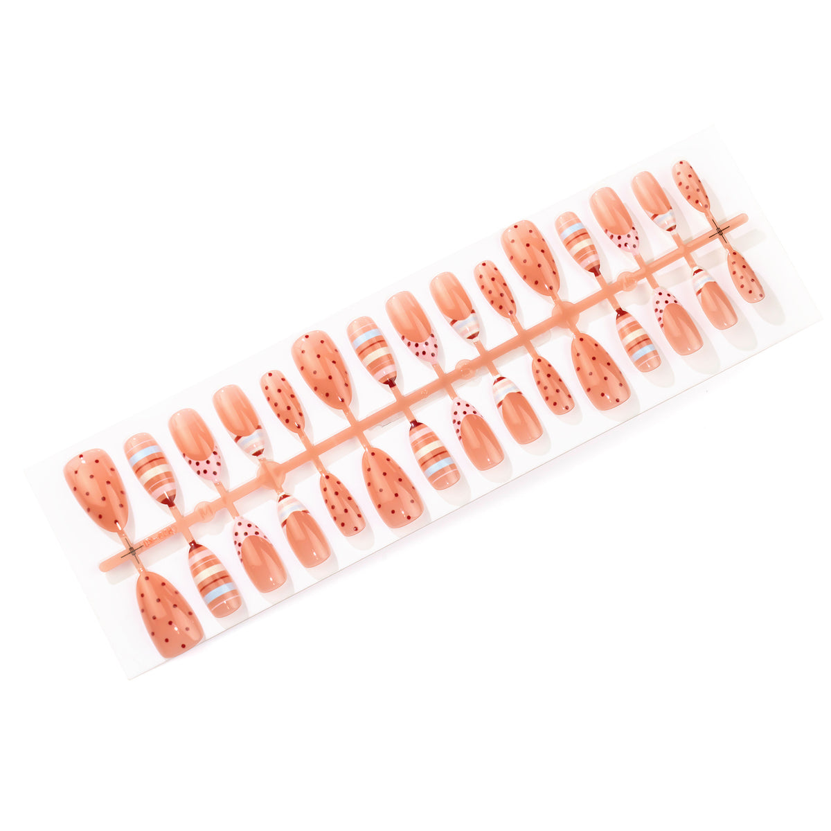 Künstlerisches Press-On Nagelkunstset mit verspielten Punkten und gestreiften Designs Brehn