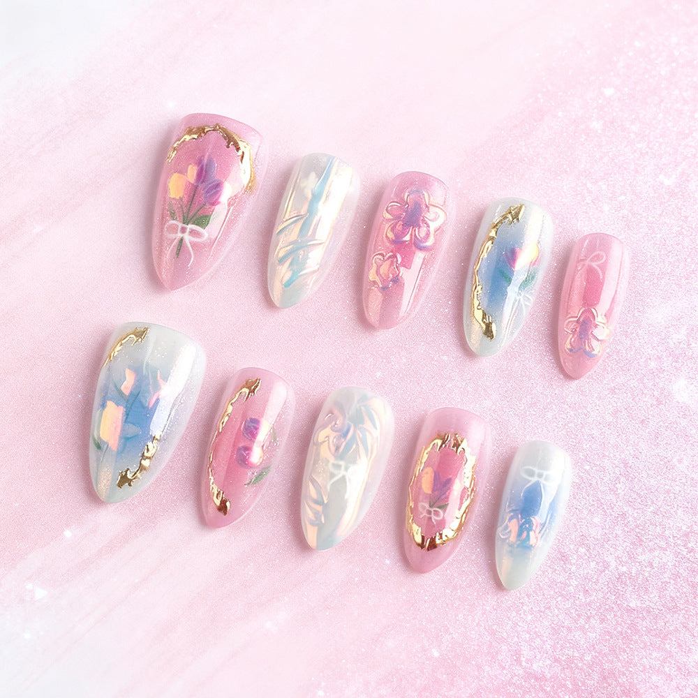 Künstlerische Blumen Press-on Nagelkunst Brehn