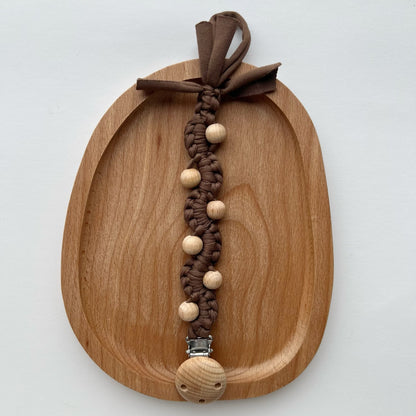 Makramee Boho Holzperlen Schnullerhalter Clip mit Metal Sicherheitsklemme