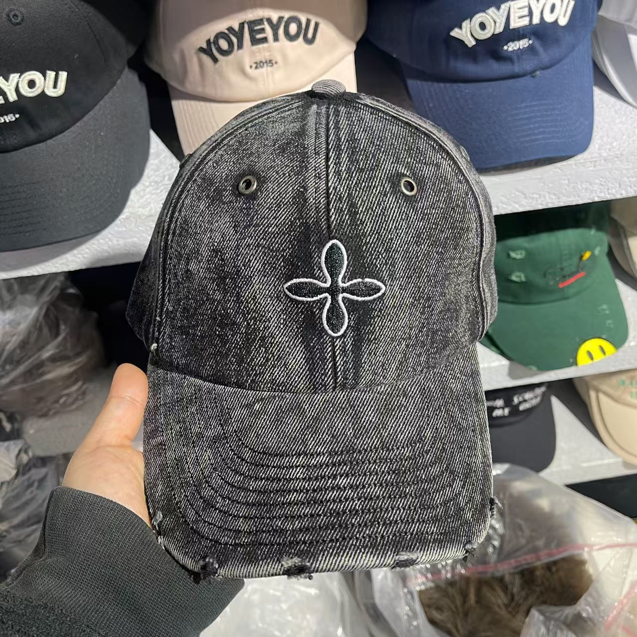 Herren Distressed Denim Baseball Cap Brehn 1784188018