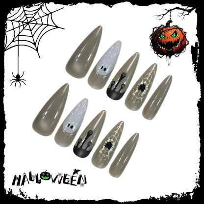 Halloween Kunstnagelset mit eleganten Geister- und Spinnenmotiven Brehn