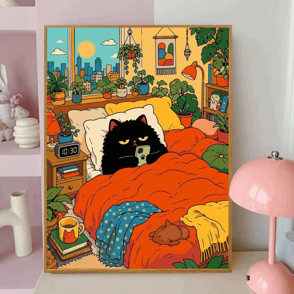 Verspielt katzenmotiviertes dekoratives Wand-Leinwandkunst Brehn