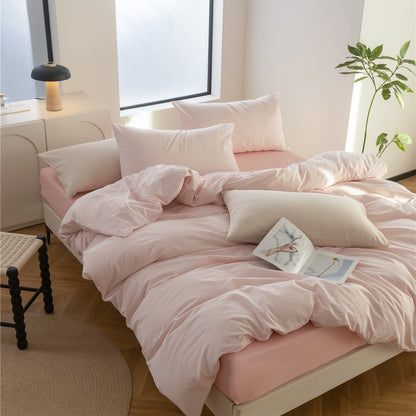 Umkehrbare Baumwoll-Satin Gingham Bettbezug Bettwäsche Set mit tiefem Laken und Umschlag-Kissenbezügen