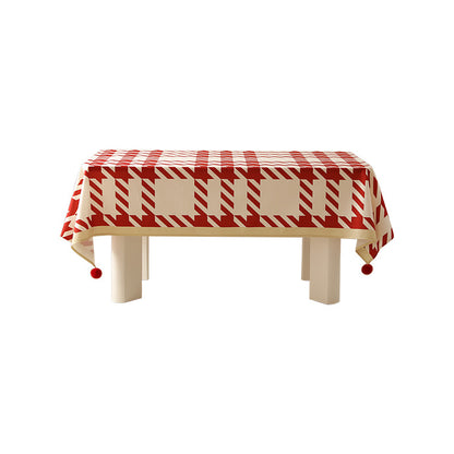 Rechteckige abwischbare Tischdecke mit diagonalem Karo‑Design und Quasten Brehn