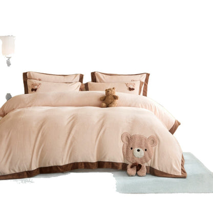 Plüsch Teddy Applikation Baumwolle Bettbezug Set