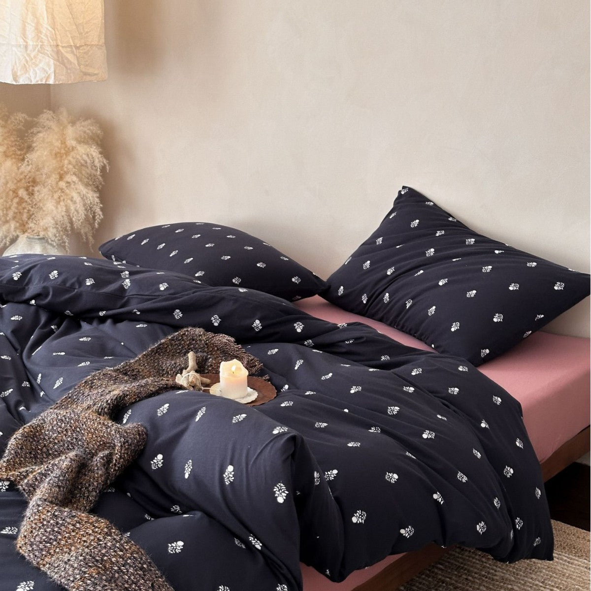 Blumen Baumwoll Percale Bettwäsche Set mit Bettbezug, Spannbettlaken und Kissenbezügen mit Umschlag