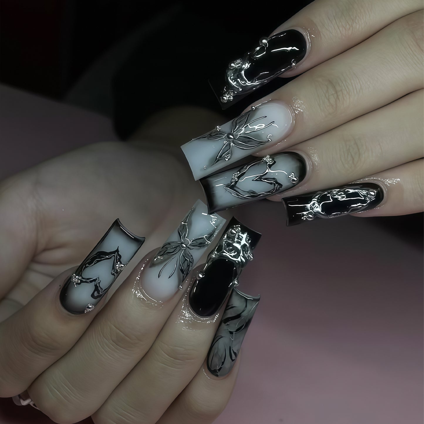 Künstlerisches Langes Press-On Nageldesign Brehn