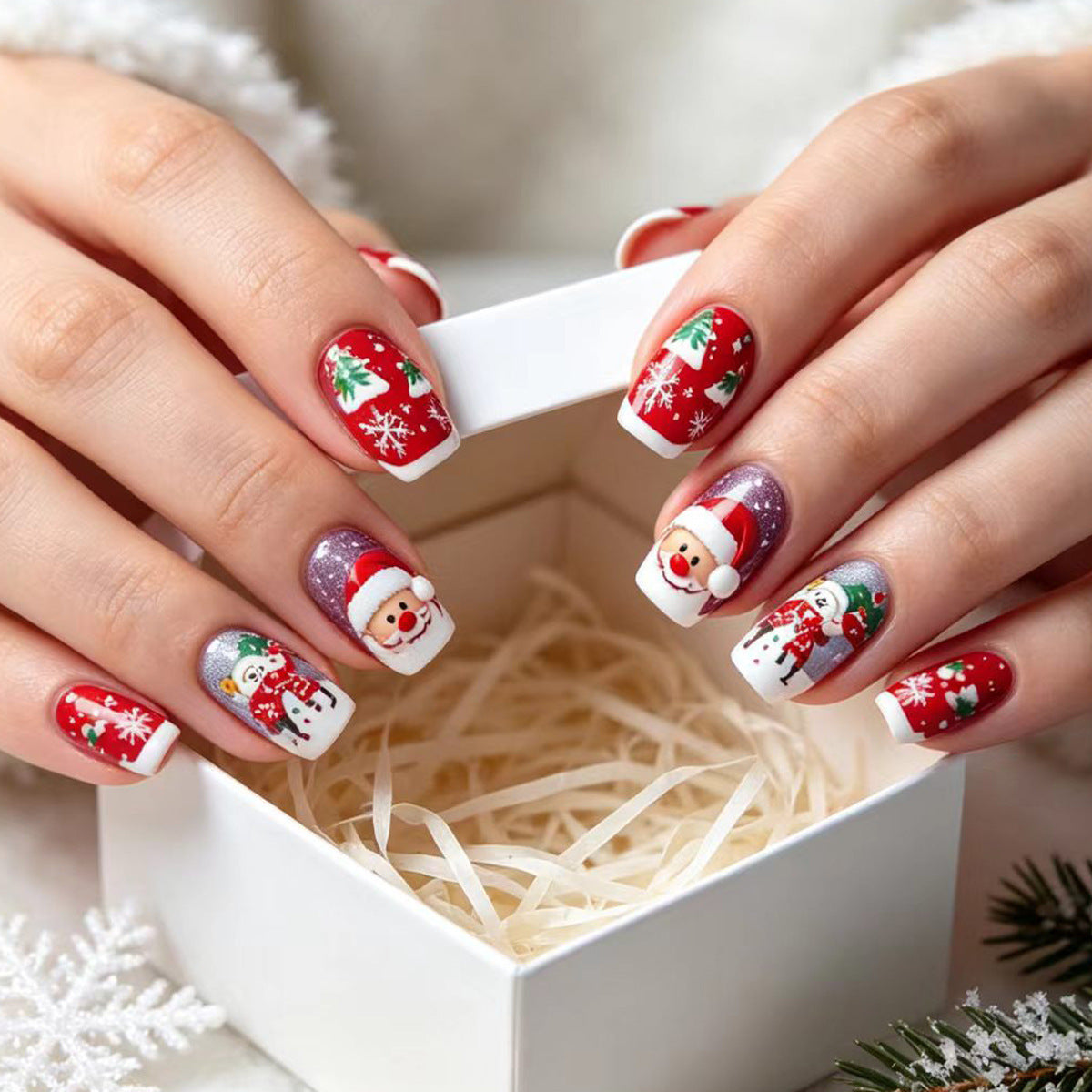 Kunstnägel mit Festlichem Weihnachtsmann-Design Brehn