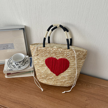 Bestickte Strohmärktasche