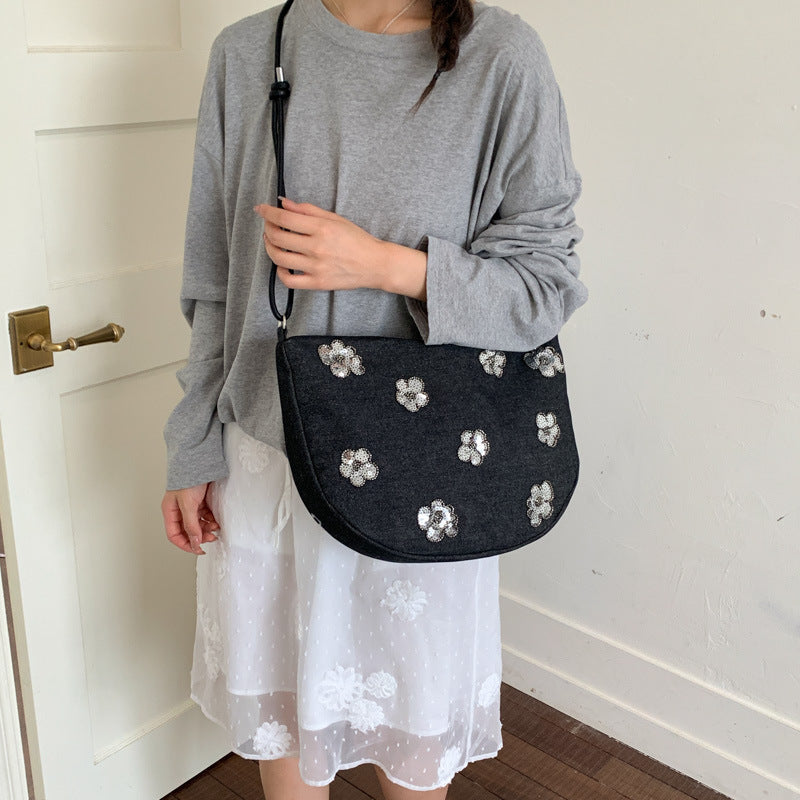 Florale Verzierungen Denim Handtasche Brehn