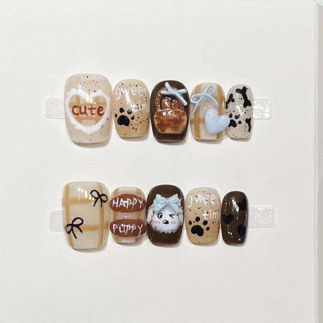 Verspielt Cartoon-Hund-Themen Press-On Nagelkunst Set Brehn