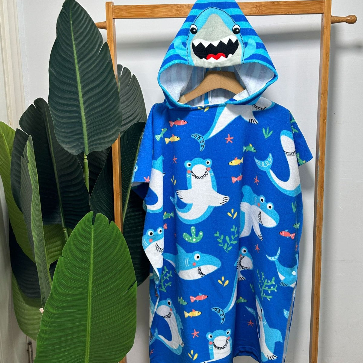 Kinder Haifisch-Design Kapuzenhandtuch Poncho Brehn