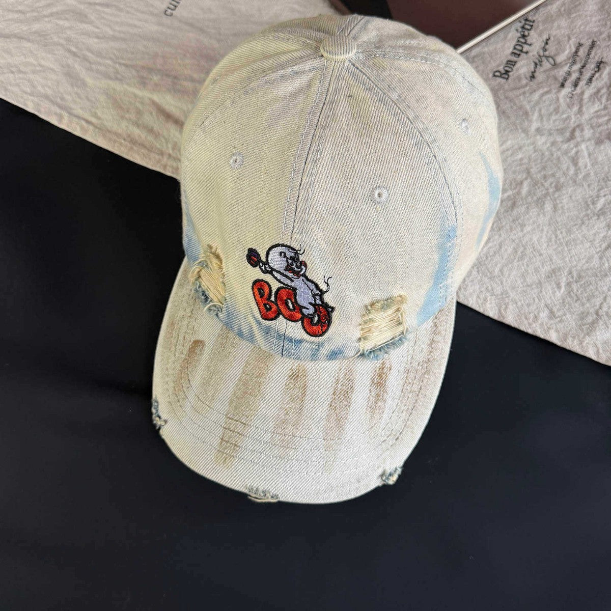 Damen Vintage-inspirierte distressed bestickte Cap Brehn