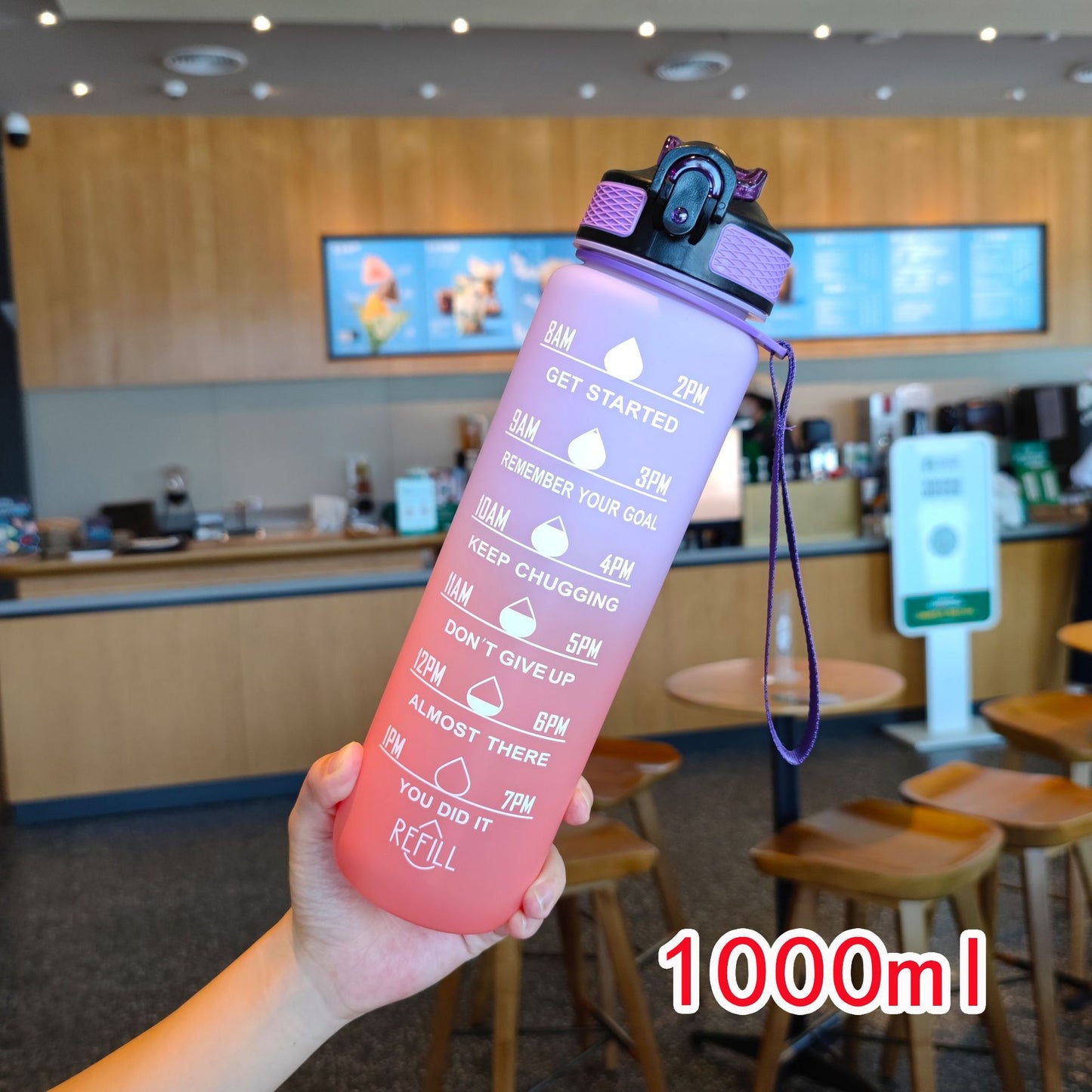 Damen motivierende Wasserflasche mit Zeitmarkierungen Brehn