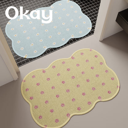 Cloud-Shaped Low-Pile Decorative Absorbent Bath and Entry Rug with Raised Floral Tuft Dots