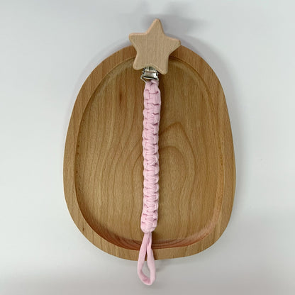 Geflochtener Baumwoll-Nuckelclip mit sicherer Holzstern-Klemme