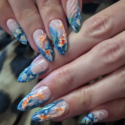 3D Koi Fisch Kunst Stiletto Nagelverlängerungen Brehn