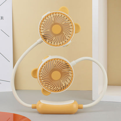 Unisex nan tragbarer Doppelventilator Halslüfter mit flexiblem Schwanenhals und wiederaufladbarem Akku Brehn