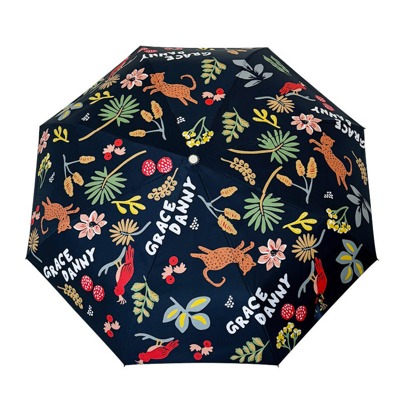 Damen Faltbarer Regenschirm mit ausdrucksstarkem Blumenmuster Brehn