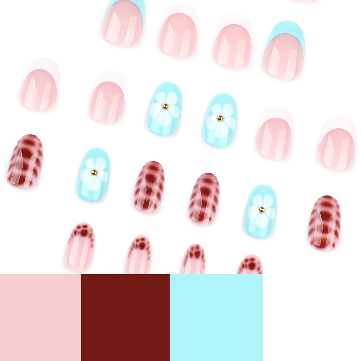 Künstliche Nagelkunst mit floralen und geometrischen Elementen Brehn