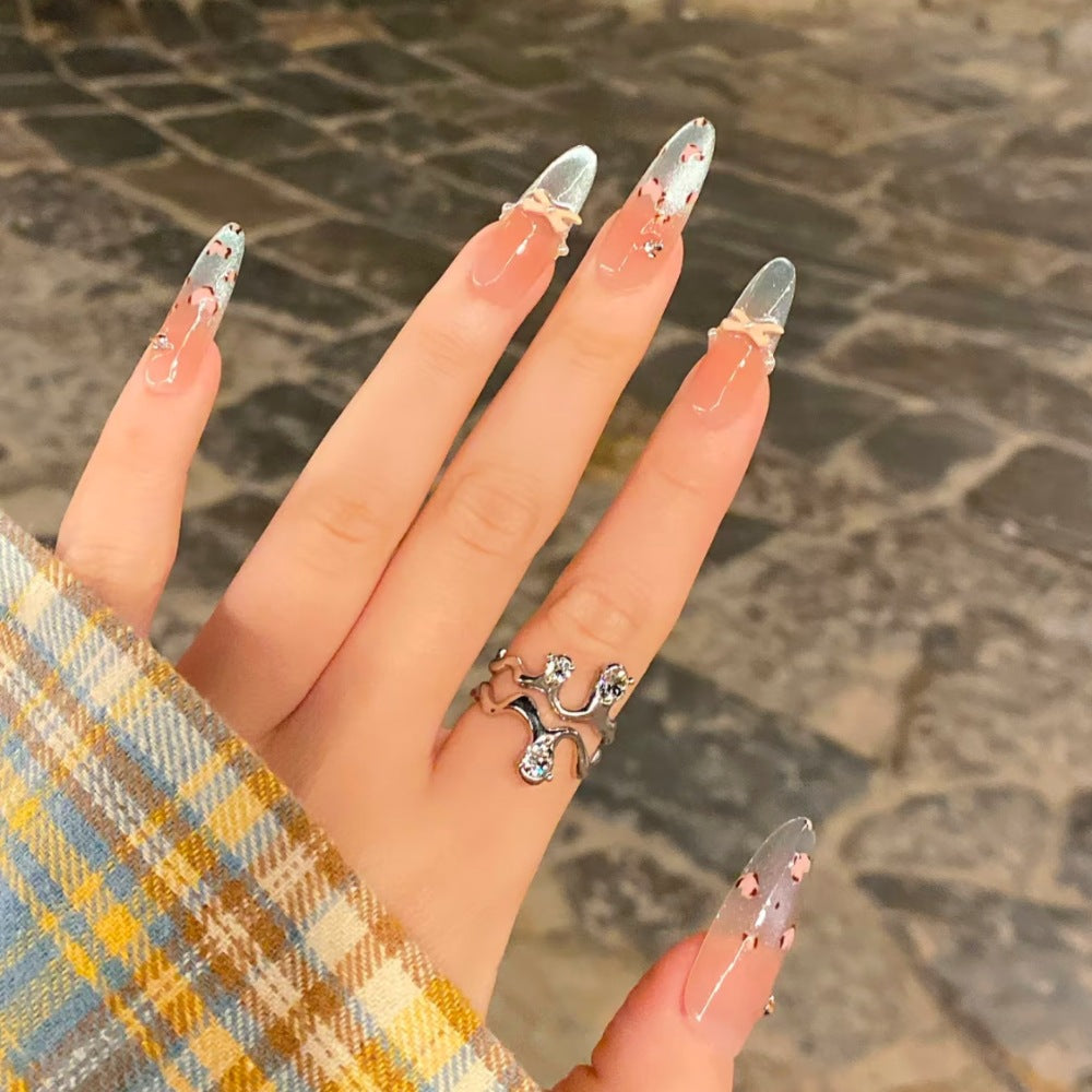 Künstlerische lange Stiletto Drucknägel mit Schleifen Design Brehn