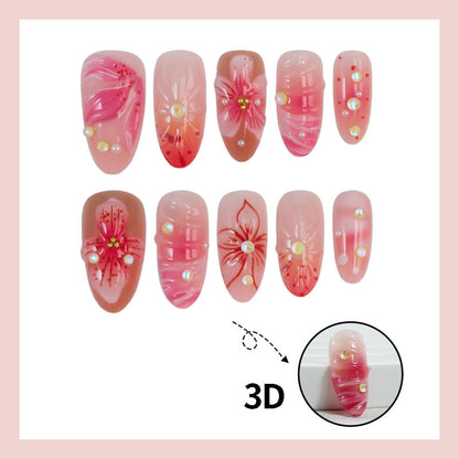 Kunstnagelset mit exquisiten floralen und 3D-Verzierungen Brehn