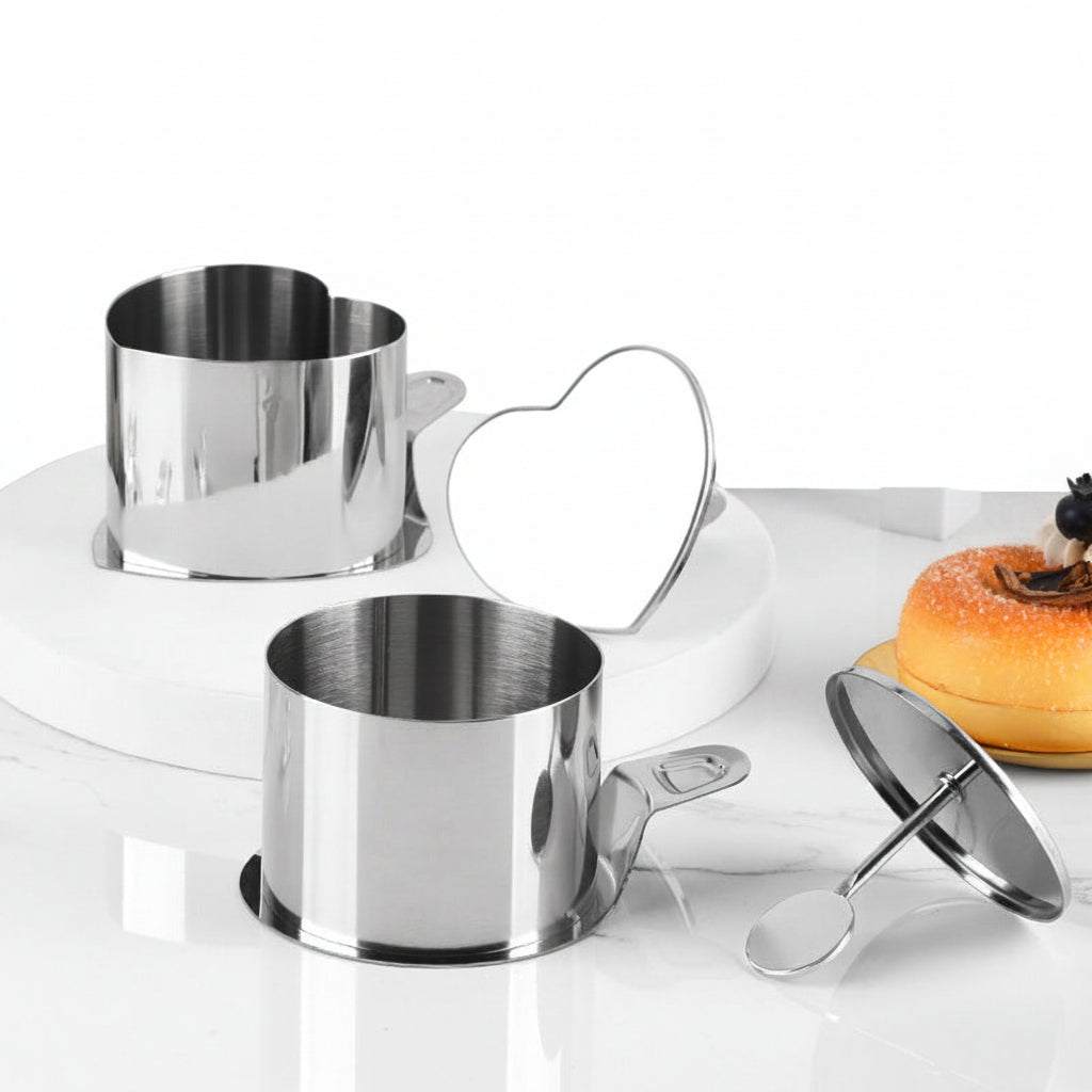 Edelstahl-Backring und Dessertsformer Set mit Herzförmigem Stecher und Portionierer Brehn