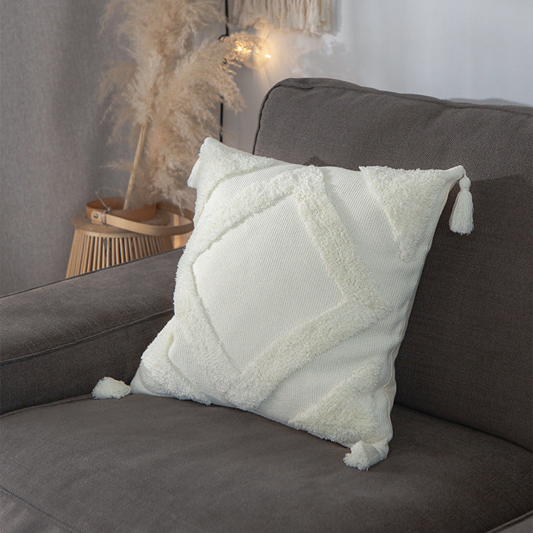 Gewebter Zierkissenbezug mit hohem Flor, Diamant-Tufting und Quasten Brehn