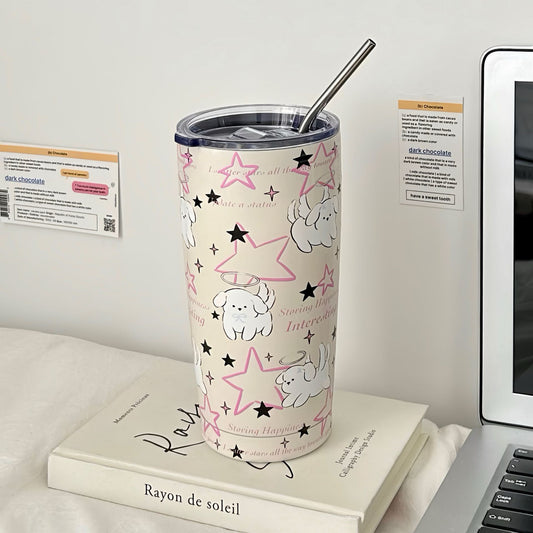 Damen Isoliertrinkbecher mit sicherem Silikondeckel und lustigem Hunde-Design Brehn