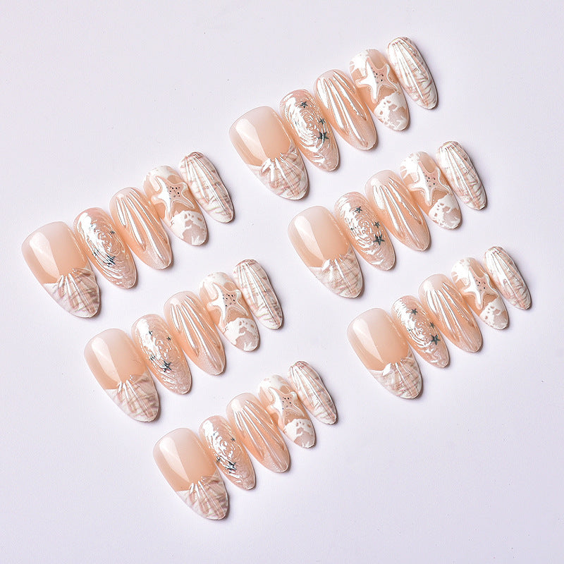 Künstlerisches von Muscheln inspiriertes Press-On-Nagelkunst-Set Brehn