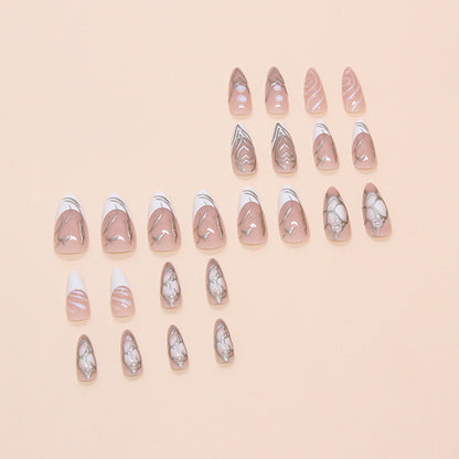 Stilvolle Lange Stiletto Press-On Nägel mit Irisierenden Design Brehn