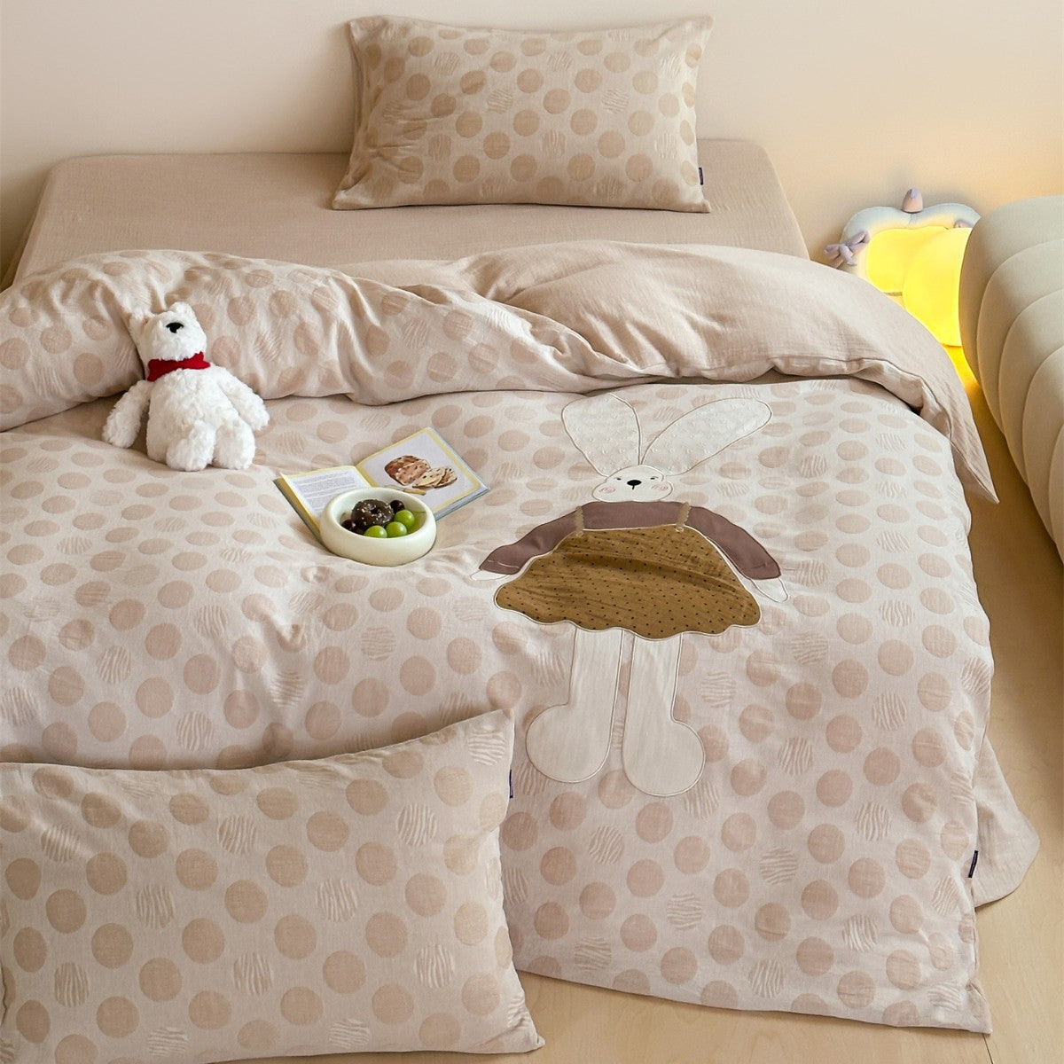 Kinder Applikation Hase Polka-Dot Baumwollmischung Bettbezug Set