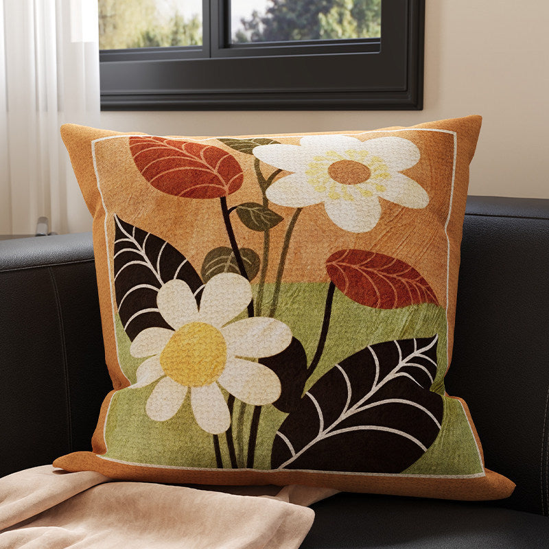 Decorative Tufted Velvet Throw Pillow Cover with Raised Floral Appliqué