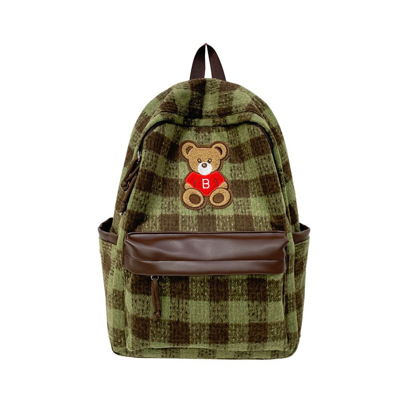Teddy Bear Applikation Karierter Rucksack