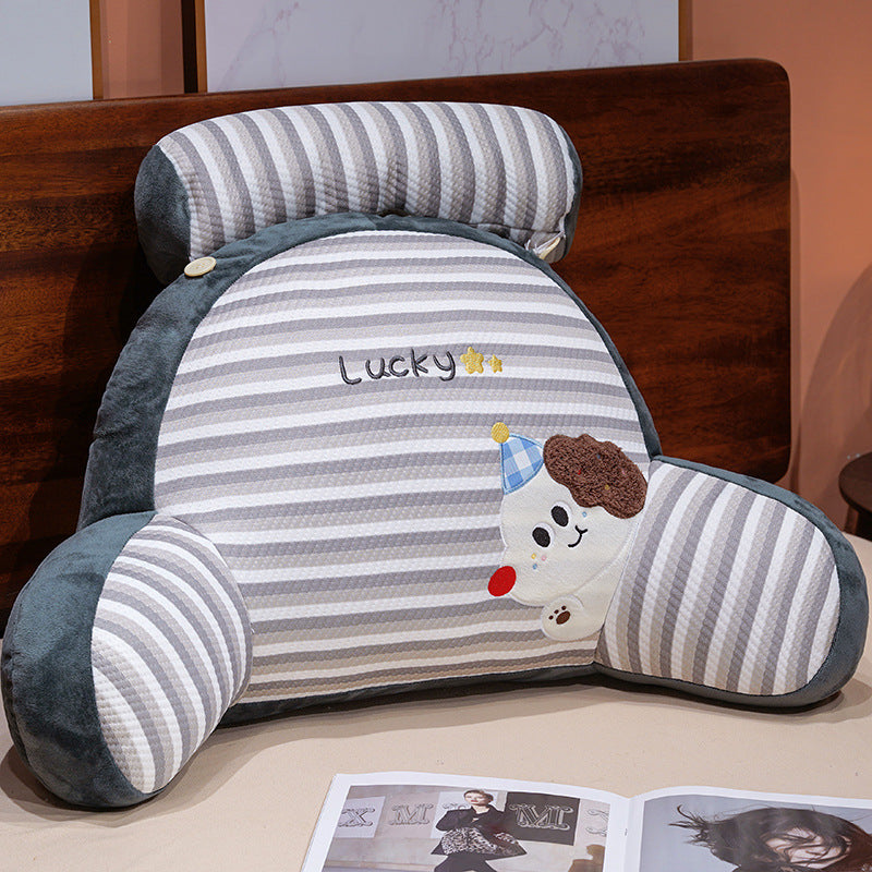 Ergonomisches Bett- und Lesekissen mit Nackenrolle, Armlehnen und besticktem Hunde-Motiv