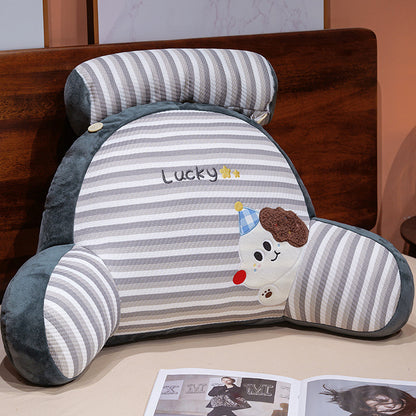 Ergonomisches Bett- und Lesekissen mit Nackenrolle, Armlehnen und besticktem Hunde-Motiv