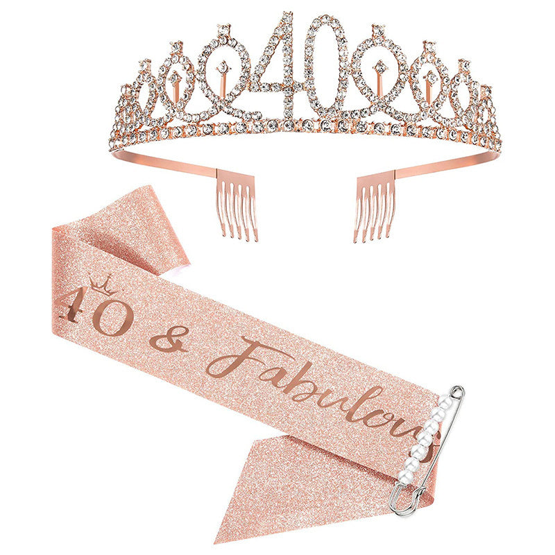 Damen Kristallverzierte Geburtstagskrone mit personalisiertem Sash Brehn