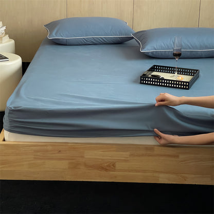 Tief-Taschen Elastisch Stretch Percale Spannbettlaken Set mit Paspel-Kissenbezügen