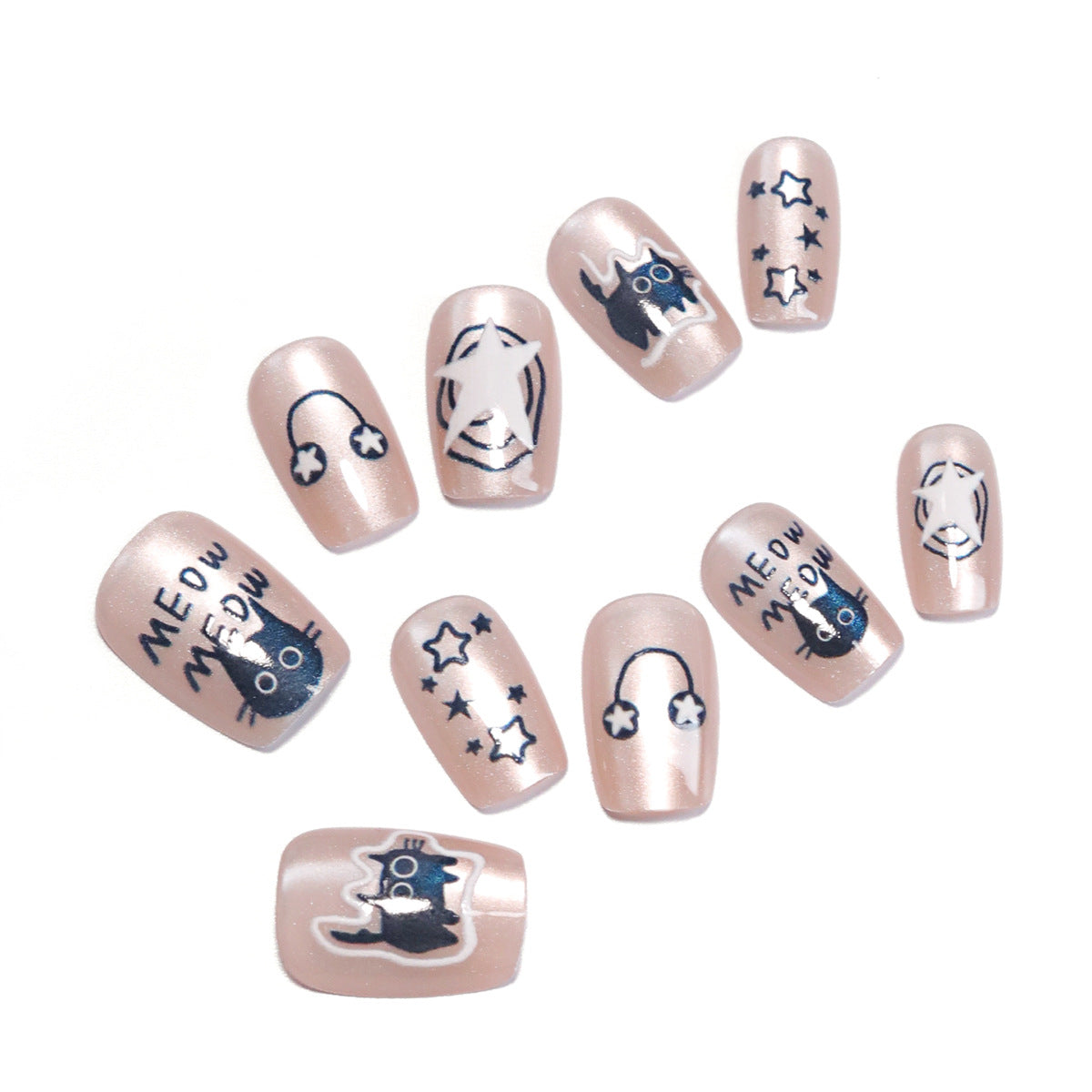 Künstliche Nagelkunst mit Katzenmotiven Brehn