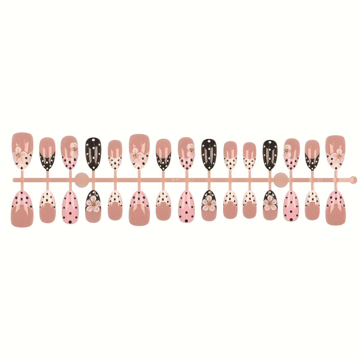 Künstlerisches Press-On-Nagelset mit Blumen- und Punkte-Designs
