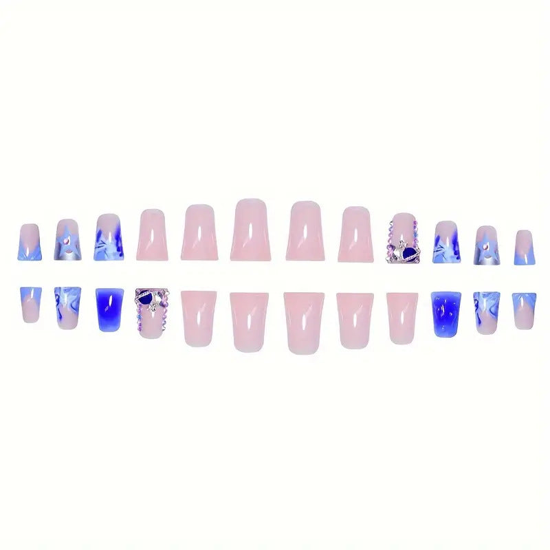 Künstlerisches Acryl Press-On Nagelset mit Edelsteinakzenten Brehn