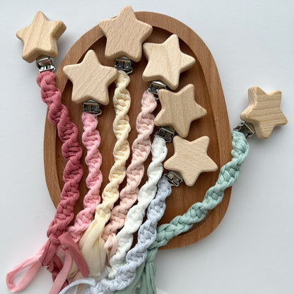 Geflochtene Baumwolle Schnuller und Beißring Clip mit Holzsternclip