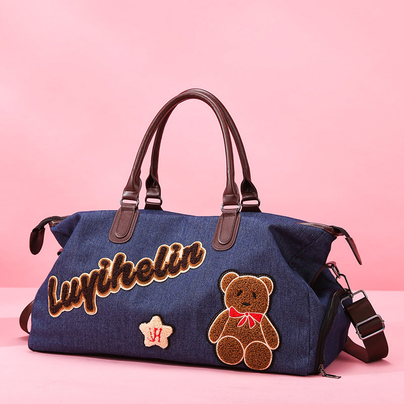Niedliche bestickte Denim-Duffle-Tasche Brehn
