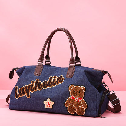 Niedliche bestickte Denim-Duffle-Tasche Brehn