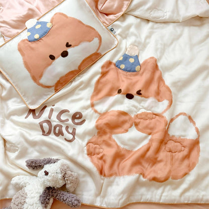 Wendbares Kinder-Bettwäscheset aus weicher Mikrofaser mit großem Teddybär‑Print und gesteppter Decke