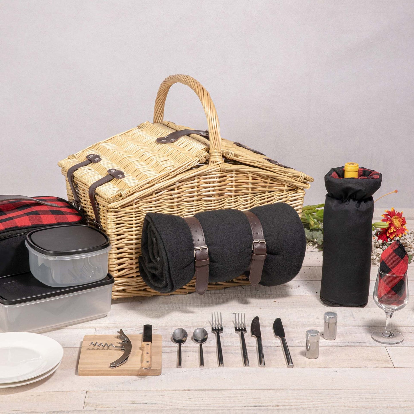 Damen Korb für komfortables Picknicken mit praktischem Deckel Brehn