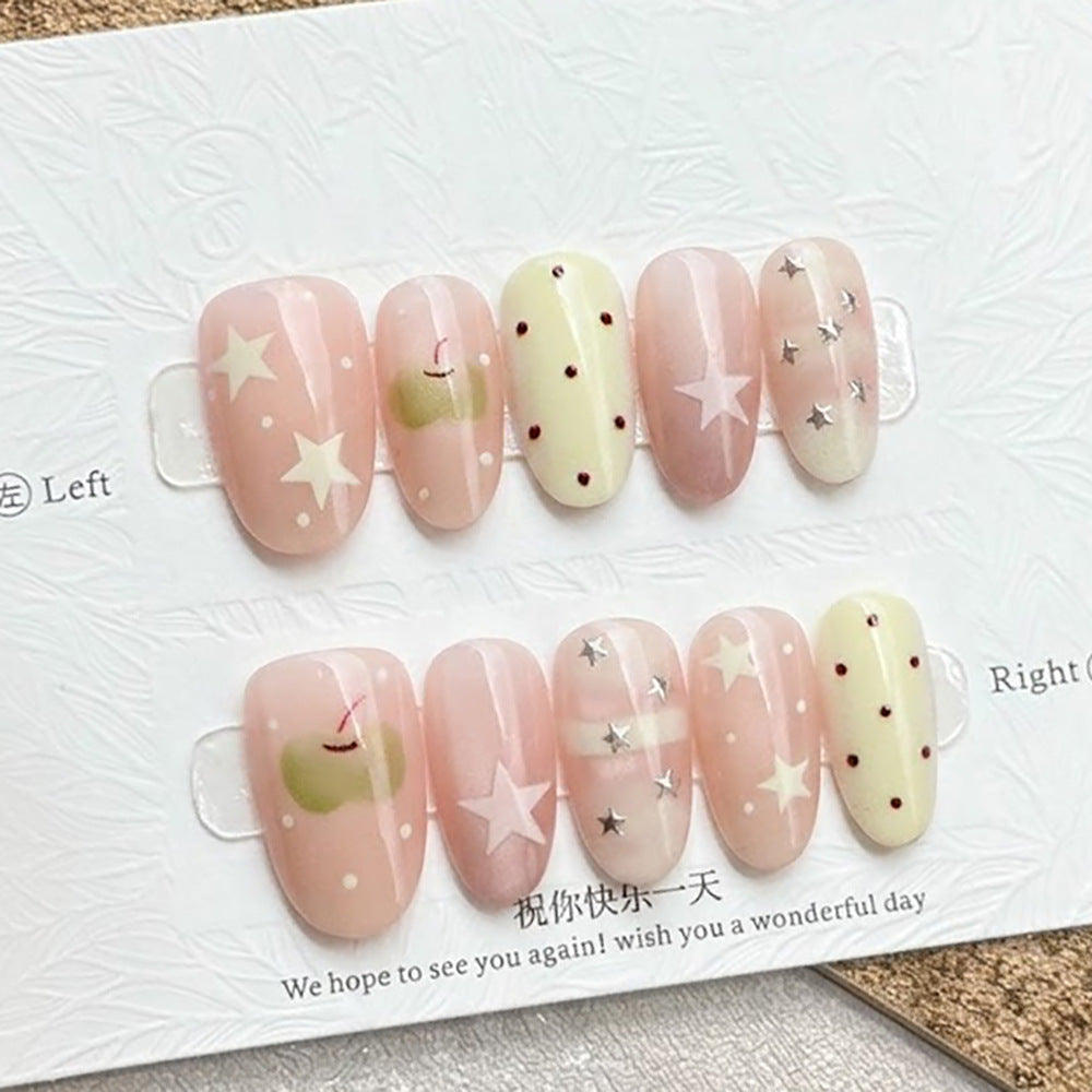 Dekoratives Press-On-Nagelset mit Stern- und Punktdesign Brehn