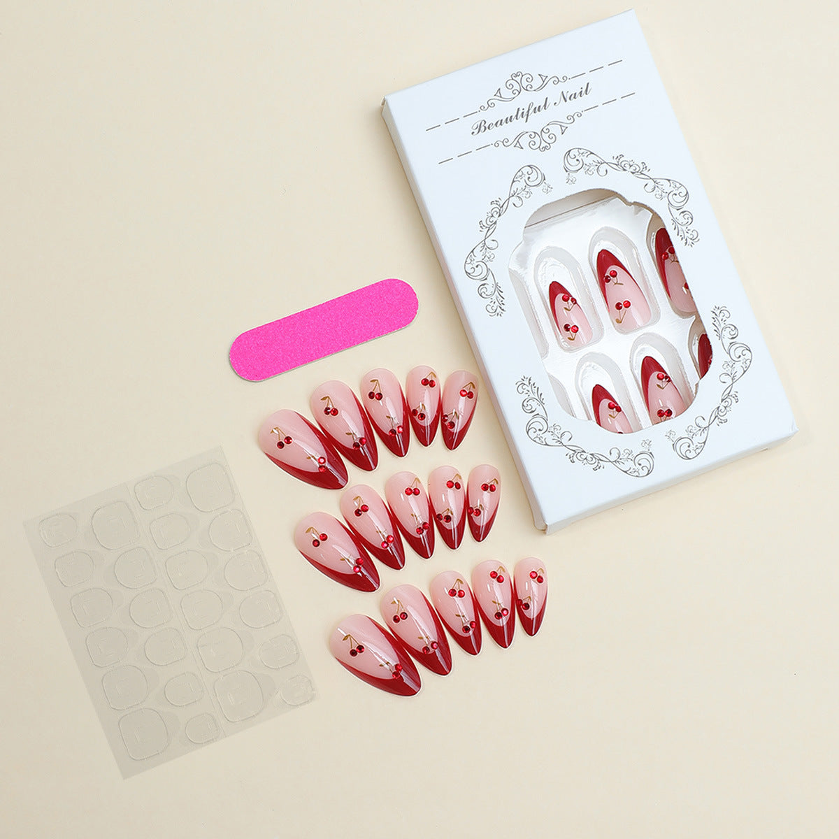 Kunstnagelset mit fruchtigem Kirschdesign Brehn