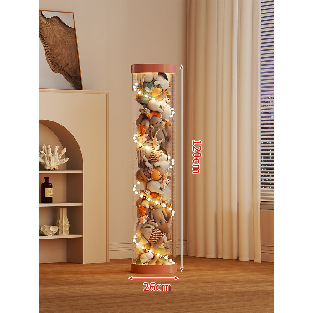 Klarer zylindrischer Geschenkdisplaybox für Plüschtiere mit LED-Lichterkette und abnehmbarem Deckel