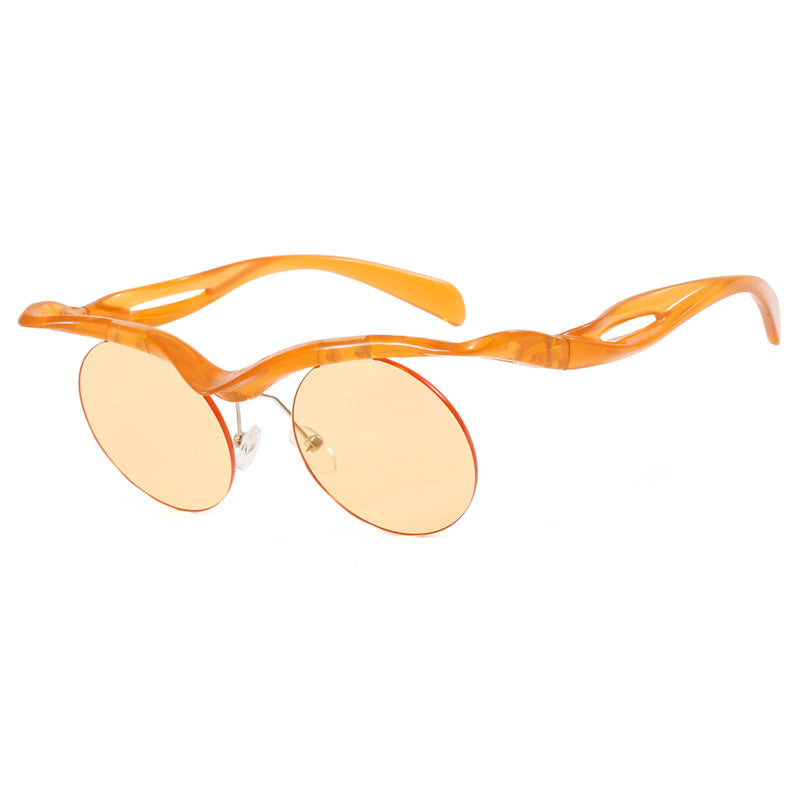 Damen futuristische Sonnenbrille mit geschwungenem Rahmen und polarisierenden Gläsern Brehn